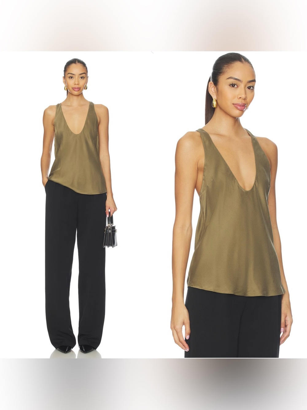NWT EAVES Vivian Washed Silk Top in Capers